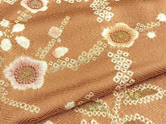 平和屋着物■訪問着 絞り 刺繍 枝梅文 金彩 正絹 逸品 BAAW4738hv