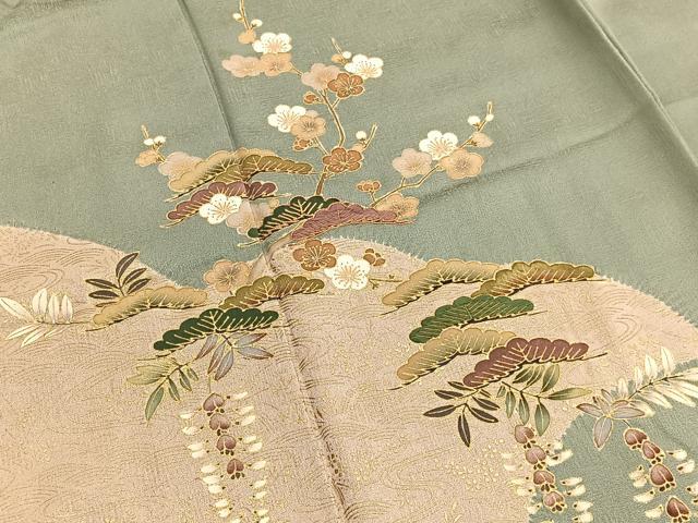 平和屋着物■訪問着 駒刺繍 絞り 雲取り松梅文 金彩 正絹 逸品 BAAW4746hv