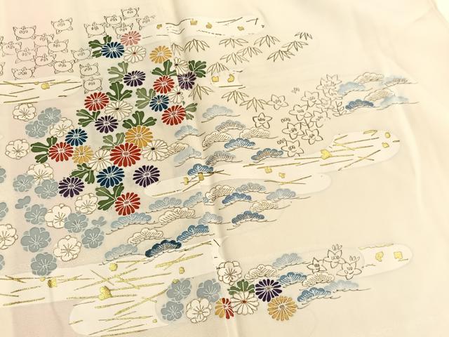 平和屋着物■訪問着 手描き 刺繍 箔散らし花文 金彩 正絹 逸品 BAAW4754hv