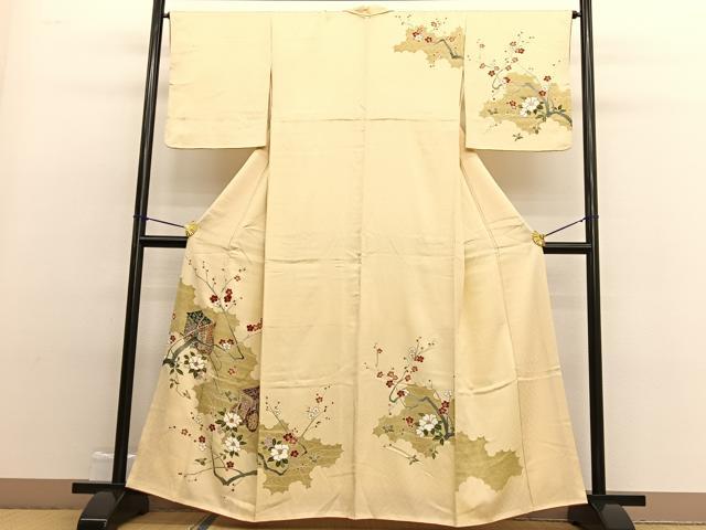 平和屋着物■訪問着 駒刺繍 御所車流水花文 正絹 逸品 BAAW4826hv