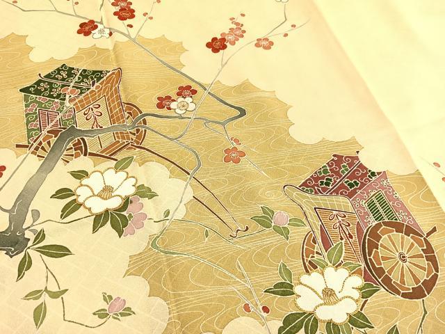 平和屋着物■訪問着 駒刺繍 御所車流水花文 正絹 逸品 BAAW4826hv