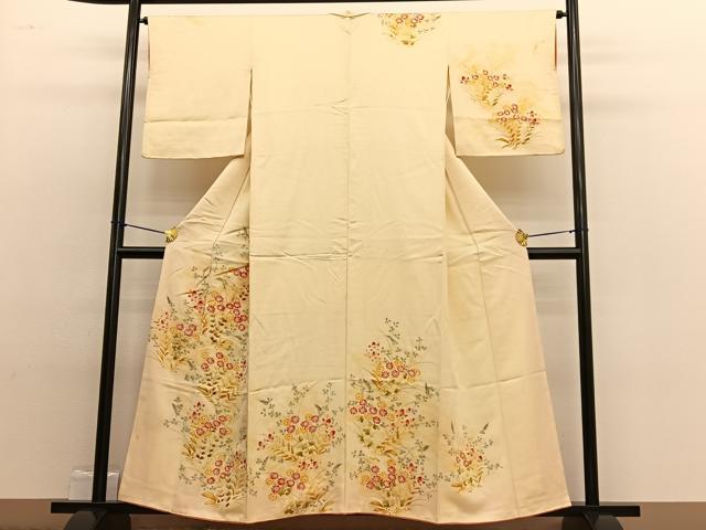平和屋着物■訪問着 手描き 草花文 正絹 逸品 BAAW4827hv