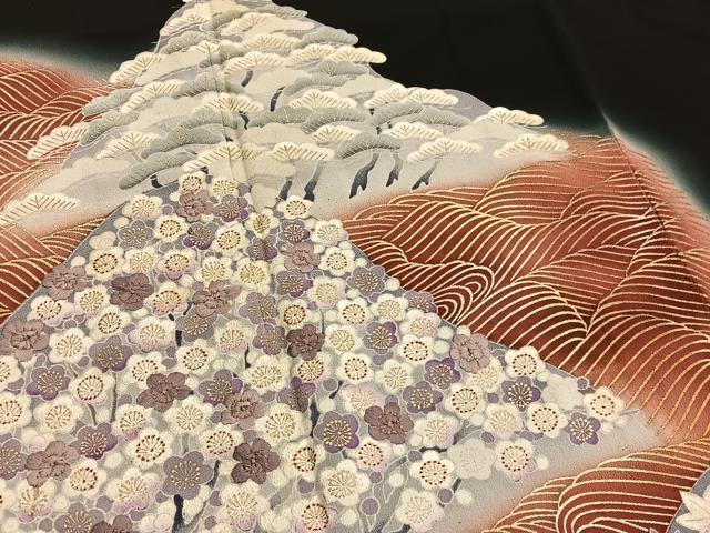 平和屋着物■豪華黒留袖 刺繍 浜松梅文 暈し染め 金彩 正絹 逸品 BAAW4846hv