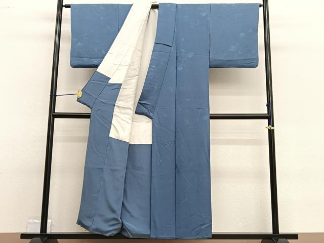 平和屋着物■上質な色無地 蔦の葉地紋 鉄御納戸色 正絹 逸品 BAAW4851hv