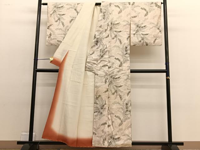 平和屋着物■上質な小紋 紬地 草葉文 正絹 逸品 BAAW4858hv