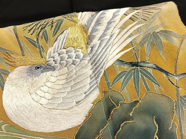 平和屋着物■豪華黒留袖 手描き 駒刺繍 尾長鳥 正絹 逸品 BAAW4911hv