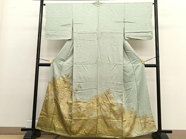 平和屋着物■色留訪問着 刺繍 若松葉 金彩 正絹 逸品 BAAW4914hv