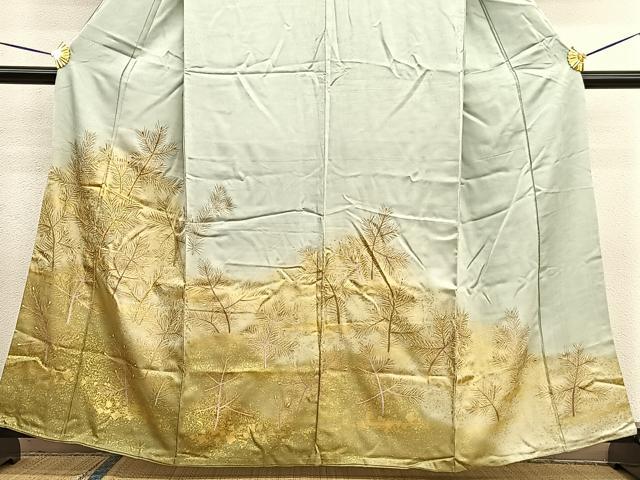 平和屋着物■色留訪問着 刺繍 若松葉 金彩 正絹 逸品 BAAW4914hv