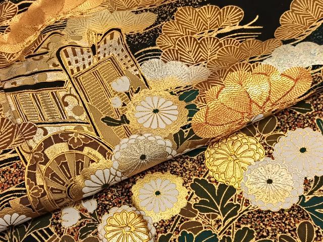 平和屋着物■豪華黒留袖 駒刺繍 御所車花文 金彩 正絹 逸品 BAAW4937hv