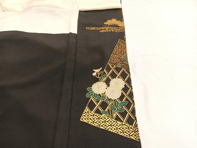 平和屋着物■豪華黒留袖 駒刺繍 御所車花文 金彩 正絹 逸品 BAAW4937hv