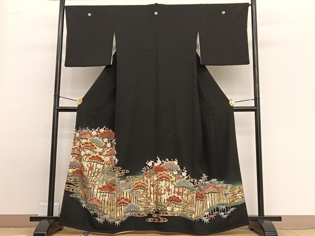 平和屋着物■豪華黒留袖 駒刺繍 松竹梅 暈し染め 金彩 正絹 逸品 BAAW4945hv