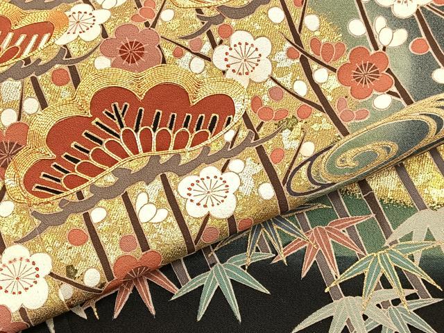 平和屋着物■豪華黒留袖 駒刺繍 松竹梅 暈し染め 金彩 正絹 逸品 BAAW4945hv
