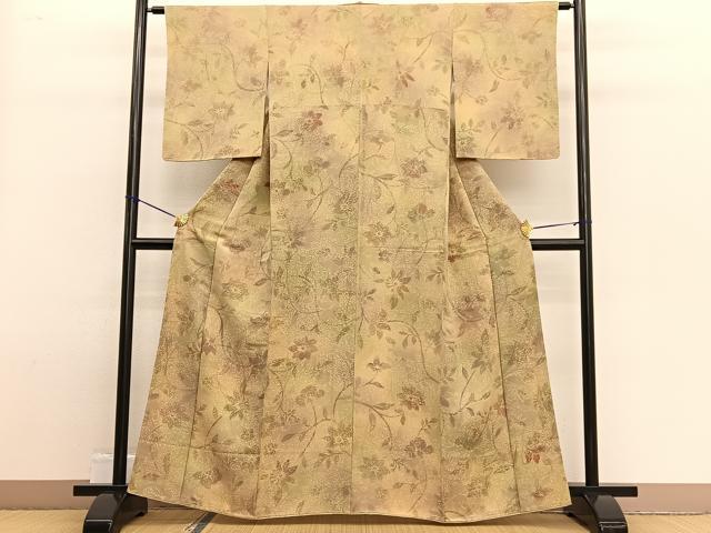平和屋着物■上質な小紋 花唐草文 たたき染め 正絹 逸品 未使用 BAAW4946hv