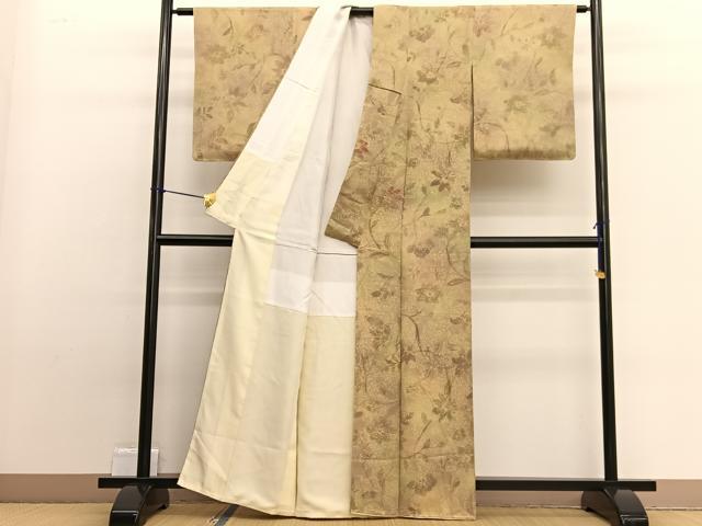 平和屋着物■上質な小紋 花唐草文 たたき染め 正絹 逸品 未使用 BAAW4946hv