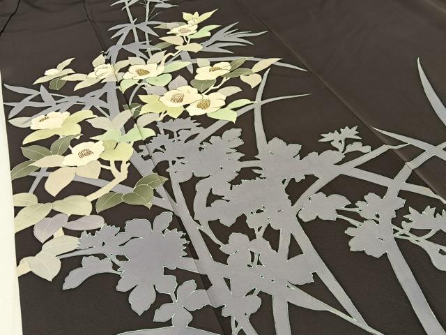 平和屋着物●創業460年・千總 訪問着 白椿 シルエット 金彩 正絹 逸品 BAAW5018hj
