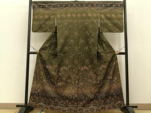 平和屋着物●訪問着 本場染大島紬 更紗草花文 正絹 逸品 BAAW5039hj