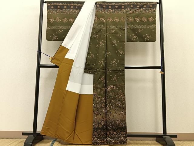 平和屋着物●訪問着 本場染大島紬 更紗草花文 正絹 逸品 BAAW5039hj