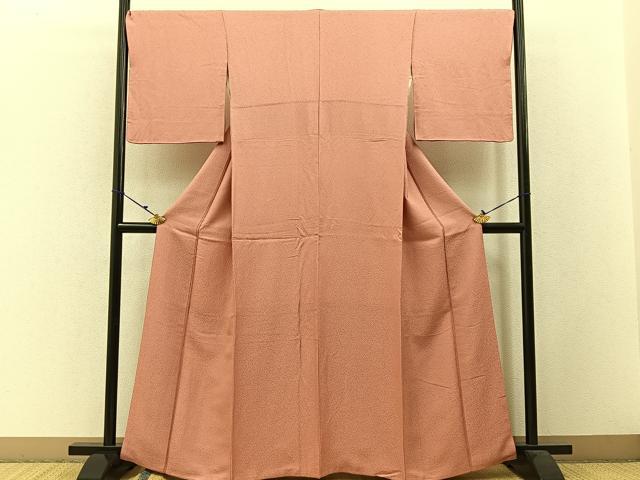 平和屋着物●上質な色無地 紋意匠 珊瑚色 正絹 逸品 BAAW5042hj