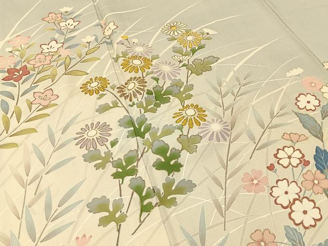 平和屋着物●訪問着 刺繍 草花文 暈し染め 金彩 正絹 逸品 BAAW5056hj