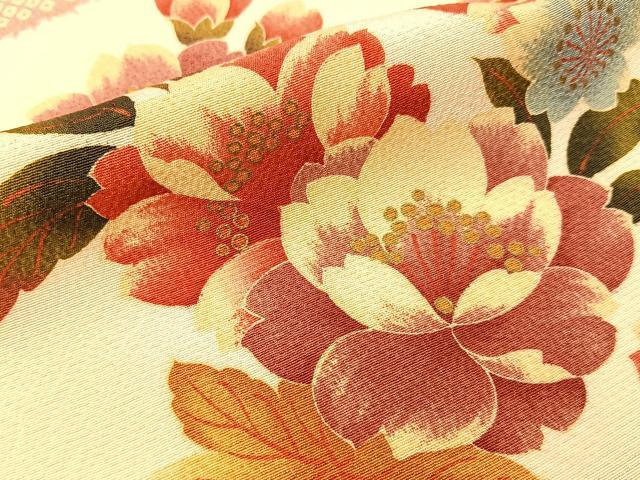 平和屋着物●上質な小紋 市松草花文 金彩 正絹 逸品 BAAW5058hj