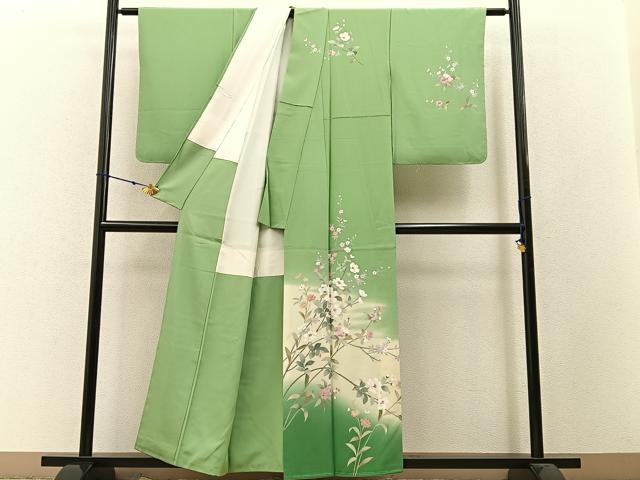 平和屋着物●訪問着 友禅 作家物 枝花文 暈し染め 正絹 逸品 未使用 BAAW5060hj