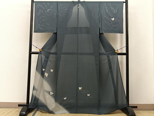平和屋着物*夏物 訪問着 絽 千鳥 暈し染め 銀彩 正絹 逸品 BAAW5062hj