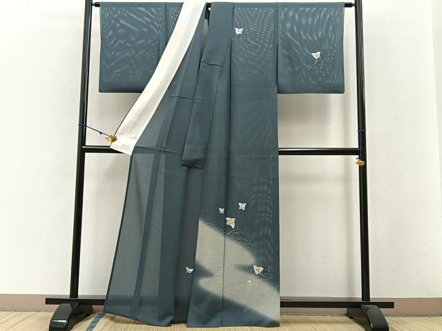 平和屋着物*夏物 訪問着 絽 千鳥 暈し染め 銀彩 正絹 逸品 BAAW5062hj