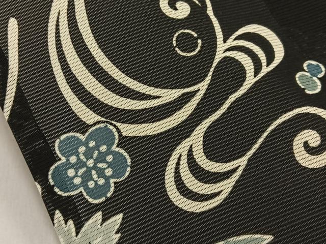 平和屋着物*夏物 小紋 絽 型染め 流水花鳥文 黒地 正絹 逸品 BAAW5065hj