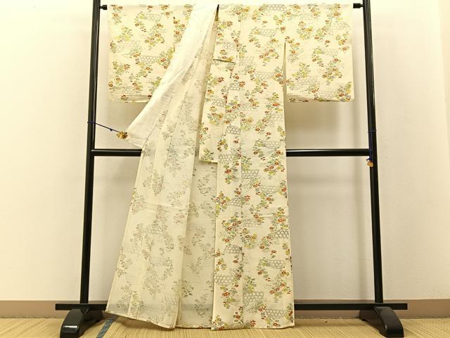 平和屋着物*夏物 小紋 絽 手描き 籬草花文 正絹 逸品 BAAW5072hj