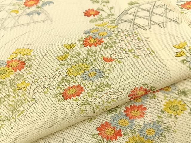 平和屋着物*夏物 小紋 絽 手描き 籬草花文 正絹 逸品 BAAW5072hj