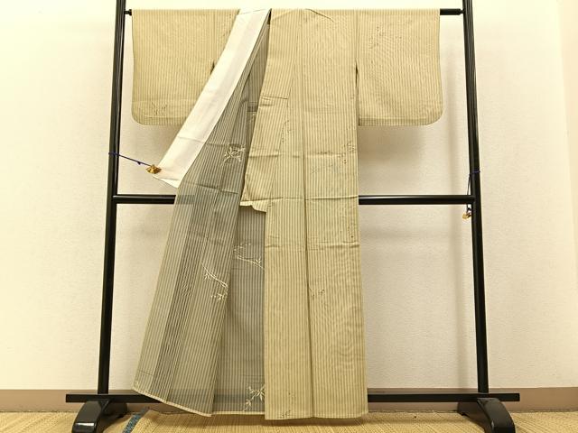 平和屋着物*夏物 小紋 もじり織 草花文 間道 正絹 逸品 BAAW5073hj