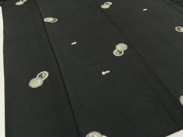 平和屋着物*夏物 小紋 絽 花絵皿 成り物 黒緑色地 正絹 逸品 BAAW5075hj