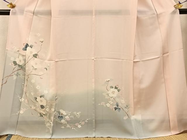 平和屋着物*夏物 訪問着 絽 友禅 白椿に梅 暈し染め 正絹 逸品 未使用 BAAW5080hj