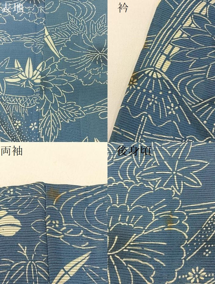 平和屋着物*夏物 小紋 絽 藍 型染め 御所解文 正絹 逸品 BAAW5089hj