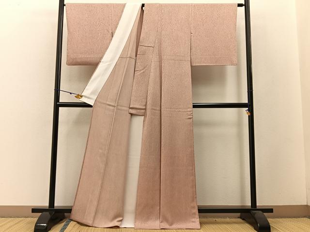 平和屋着物▽上質な小紋 単衣 地紋起こし 杢目文様 正絹 逸品 BAAW5092hj