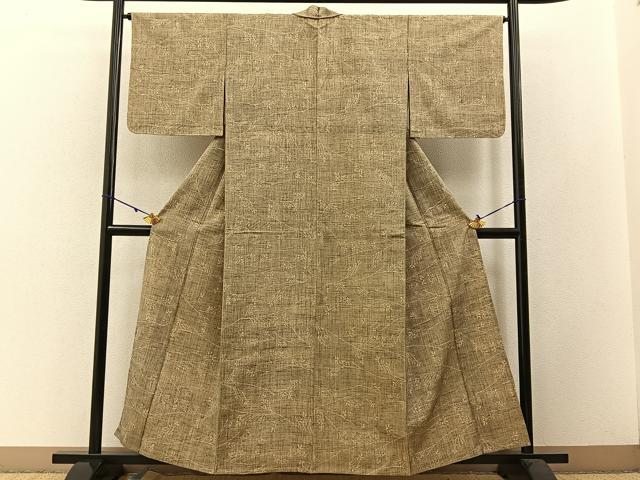 平和屋着物▽上質な紬 単衣 枝花文 正絹 逸品 BAAW5094hj