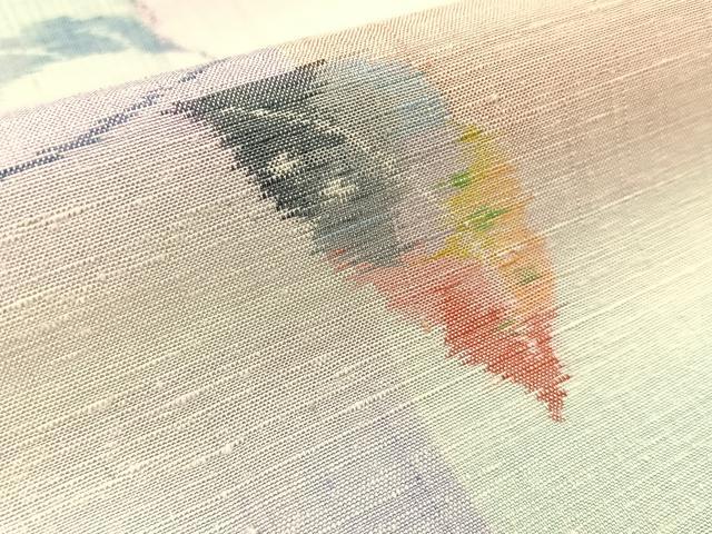 平和屋着物▽小千谷本真綿紬 単衣 草葉文 証紙付き 正絹 逸品 未使用 BAAW5099hj