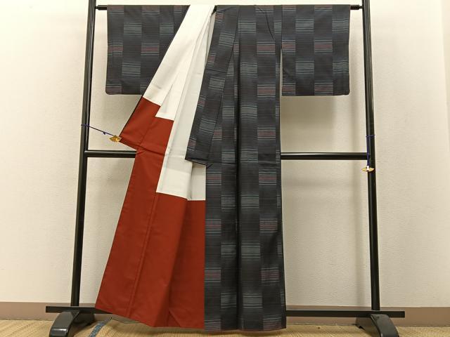 平和屋着物●本場大島紬 横段文 正絹 逸品 BAAW5101hj