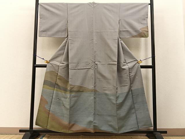 平和屋着物●訪問着 作家物 紬地 渡船人物風景文 正絹 逸品 BAAW5102hj