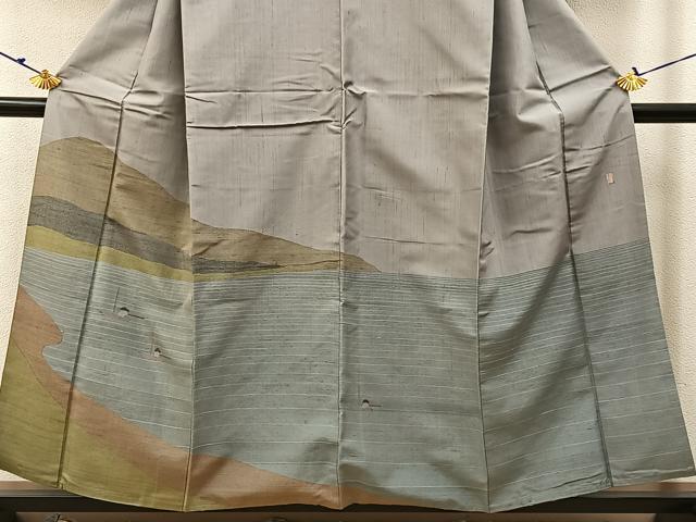 平和屋着物●訪問着 作家物 紬地 渡船人物風景文 正絹 逸品 BAAW5102hj
