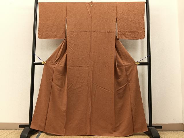 平和屋着物●上質な色無地 草葉地紋 灰茶色 正絹 逸品 BAAW5113hj