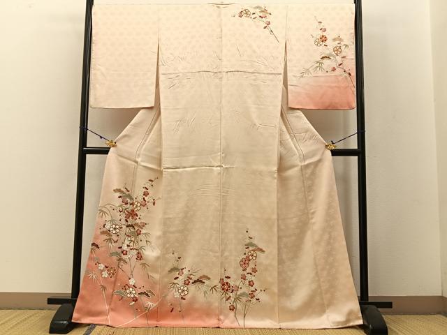 平和屋着物●訪問着 駒刺繍 松竹梅 暈し染め 金彩 正絹 逸品 BAAW5116hj
