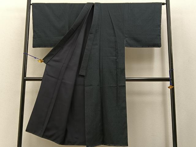 平和屋着物●男性 お召 吉祥文 黒地 正絹 逸品 未使用 BAAW5122hj