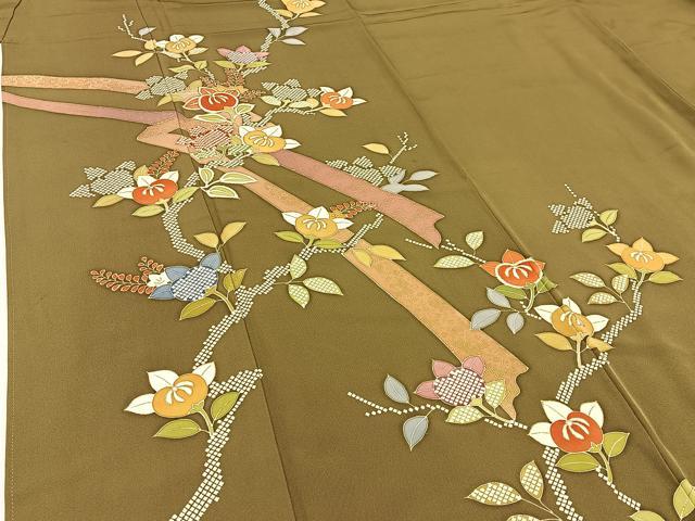 平和屋着物●創業460年・千總 訪問着 駒刺繍 橘 金彩 正絹 逸品 BAAW5124hj