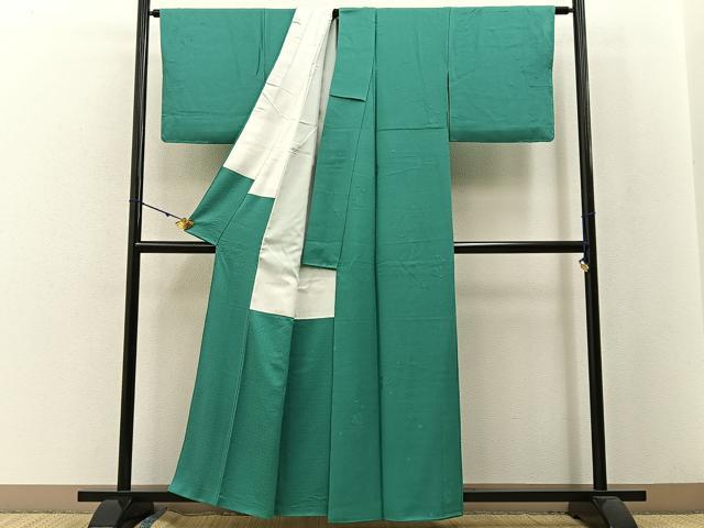 平和屋着物●上質な色無地 草花地紋 若竹色 正絹 逸品 BAAW5139hj