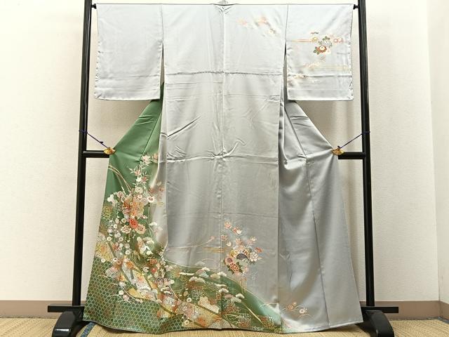 平和屋着物●訪問着 駒刺繍 鴛鴦雪輪花文 暈し染め 金銀彩 正絹 逸品 BAAW5140hj