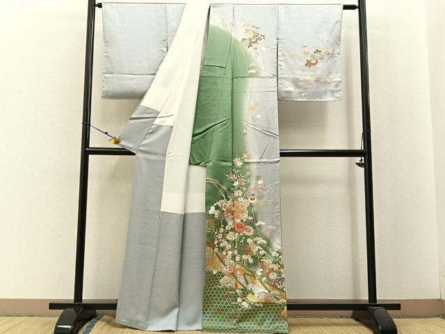 平和屋着物●訪問着 駒刺繍 鴛鴦雪輪花文 暈し染め 金銀彩 正絹 逸品 BAAW5140hj