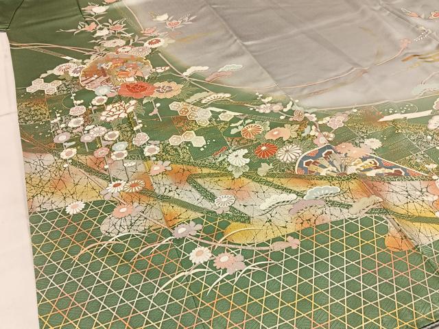 平和屋着物●訪問着 駒刺繍 鴛鴦雪輪花文 暈し染め 金銀彩 正絹 逸品 BAAW5140hj