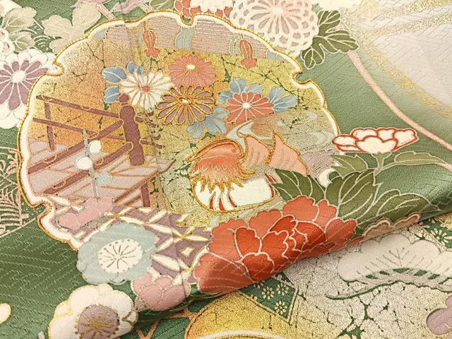 平和屋着物●訪問着 駒刺繍 鴛鴦雪輪花文 暈し染め 金銀彩 正絹 逸品 BAAW5140hj