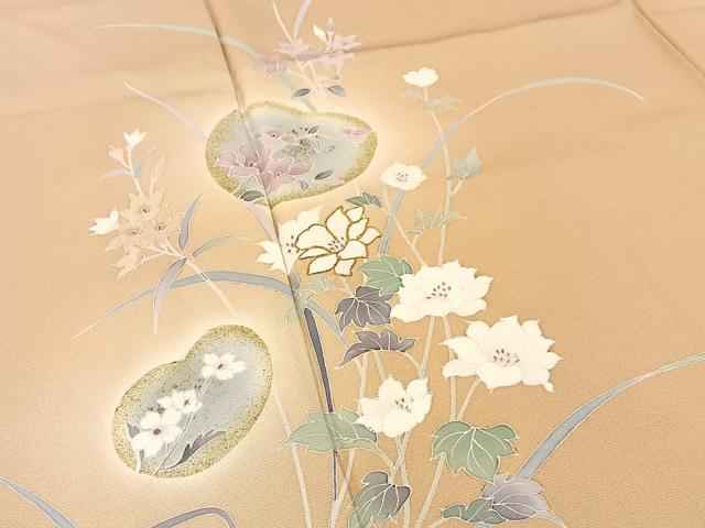 平和屋着物●訪問着 駒刺繍 桃山草花文 暈し染め 金彩 正絹 逸品 BAAW5141hj